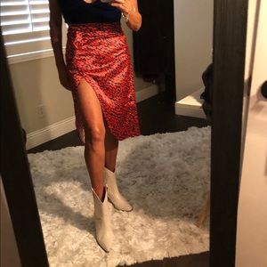 Leopard print wrap skirt orange and navy